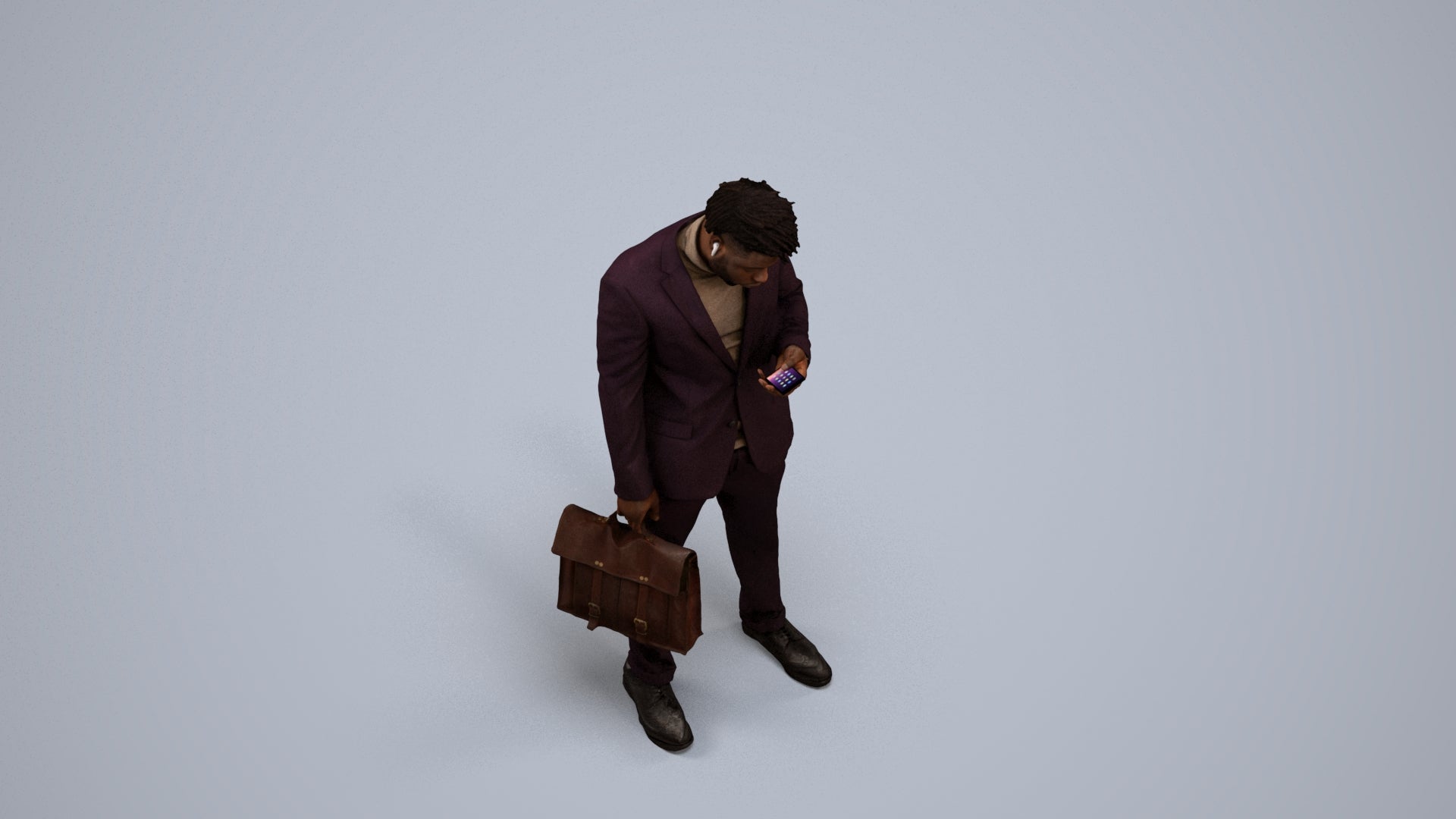photogrammetry 3D man business standing, realistic human model archviz FBX, back view render