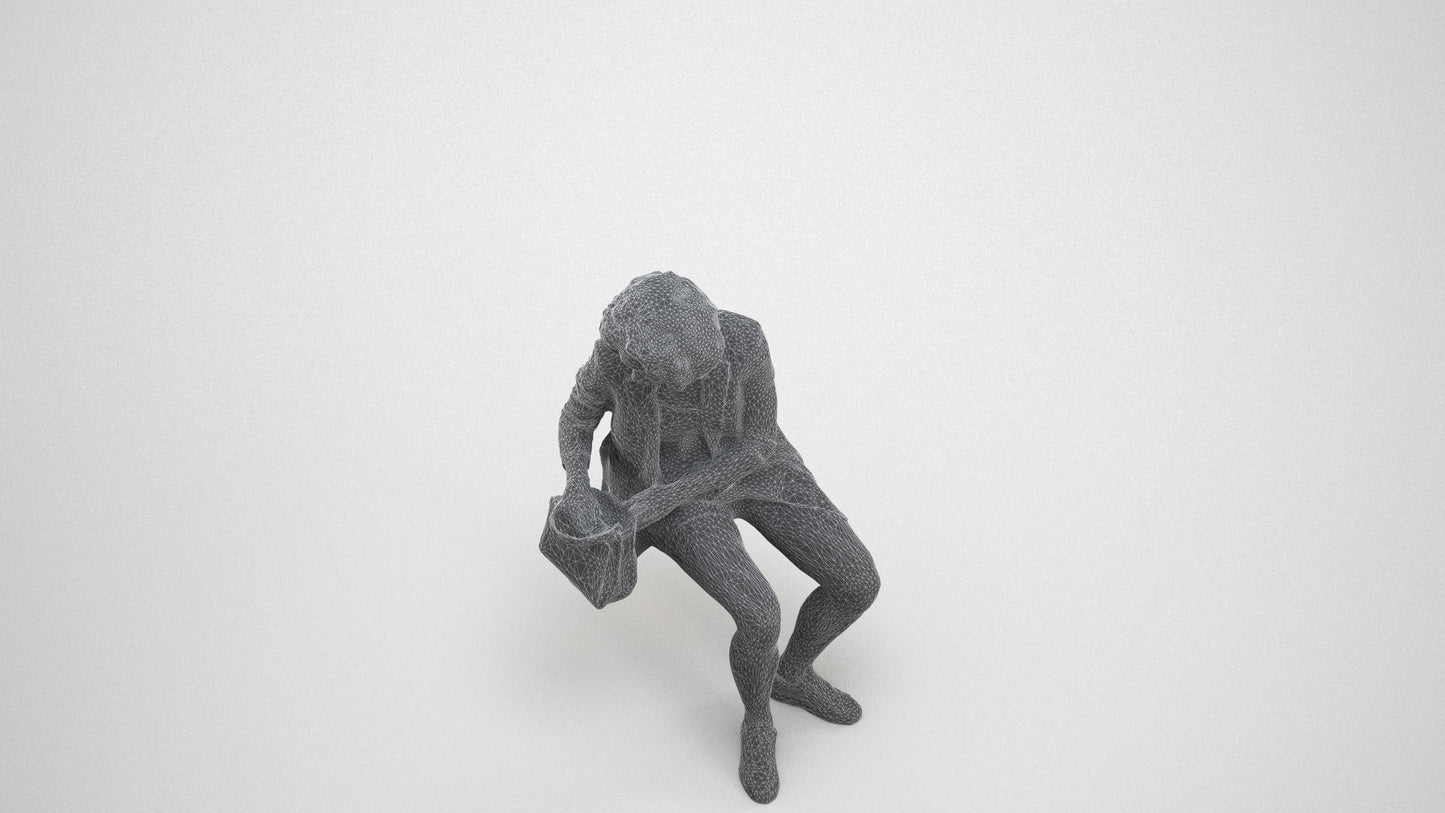 3D people model woman business sitting, scanned human for 3ds Max rendering, wireframe three-quarter view