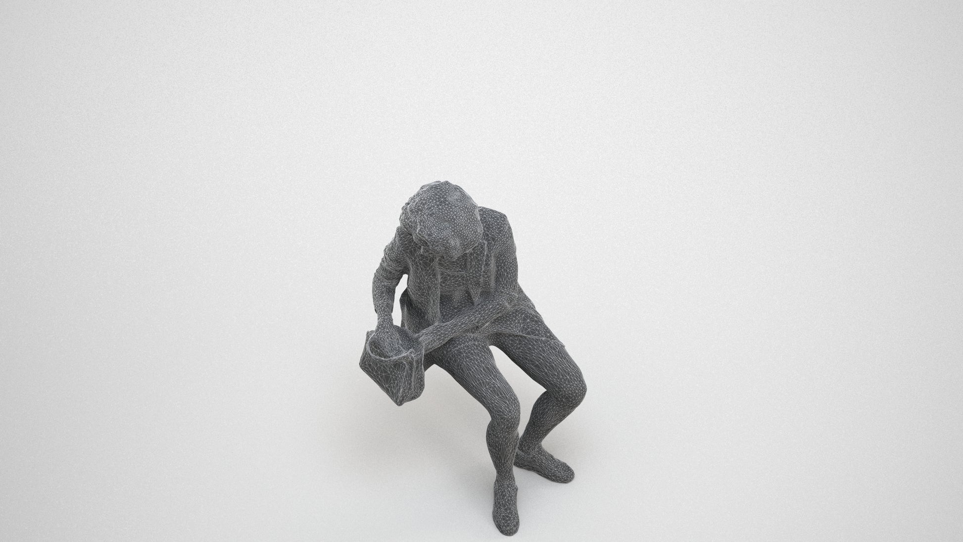 3D people model woman business sitting, scanned human for 3ds Max rendering, wireframe three-quarter view