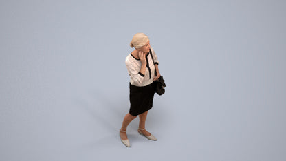 realistic 3D human senior woman business standing, archviz people FBX OBJ for Blender, back view render