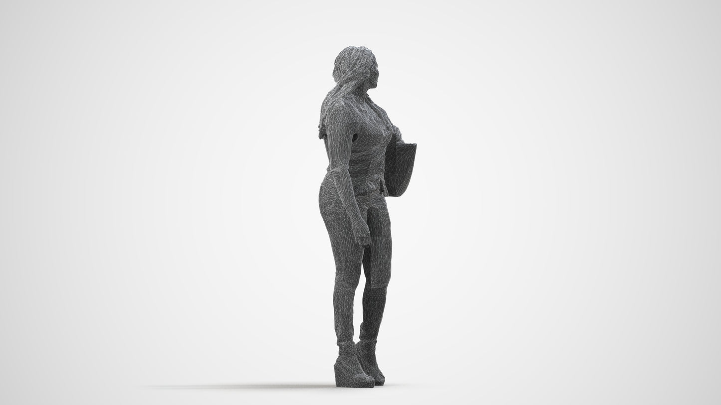 3D people model woman casual walking, scanned human for 3ds Max rendering, wireframe side view