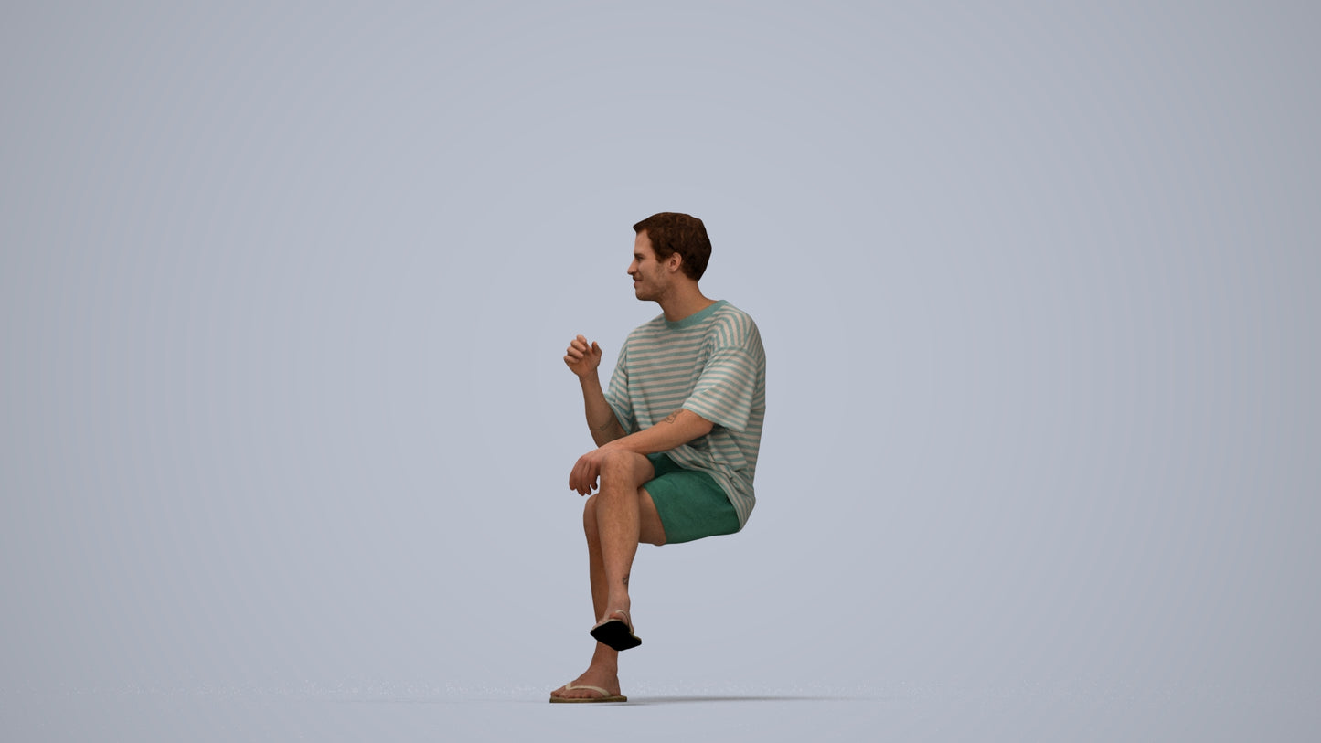 realistic 3D man casual sitting, scanned archviz people for Blender and 3ds Max, top-down view render