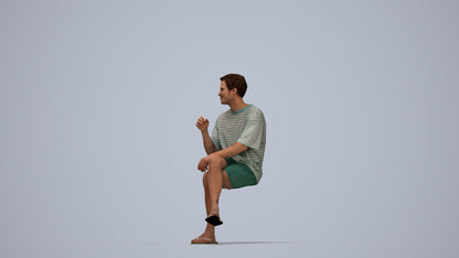 realistic 3D man casual sitting, scanned archviz people for Blender and 3ds Max, top-down view render