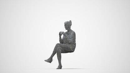 photogrammetry 3D woman casual sitting, realistic human model archviz FBX, wireframe back view