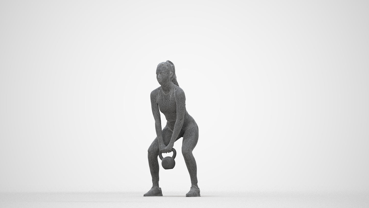 realistic 3D human woman sport, archviz people FBX OBJ for Blender, wireframe back view