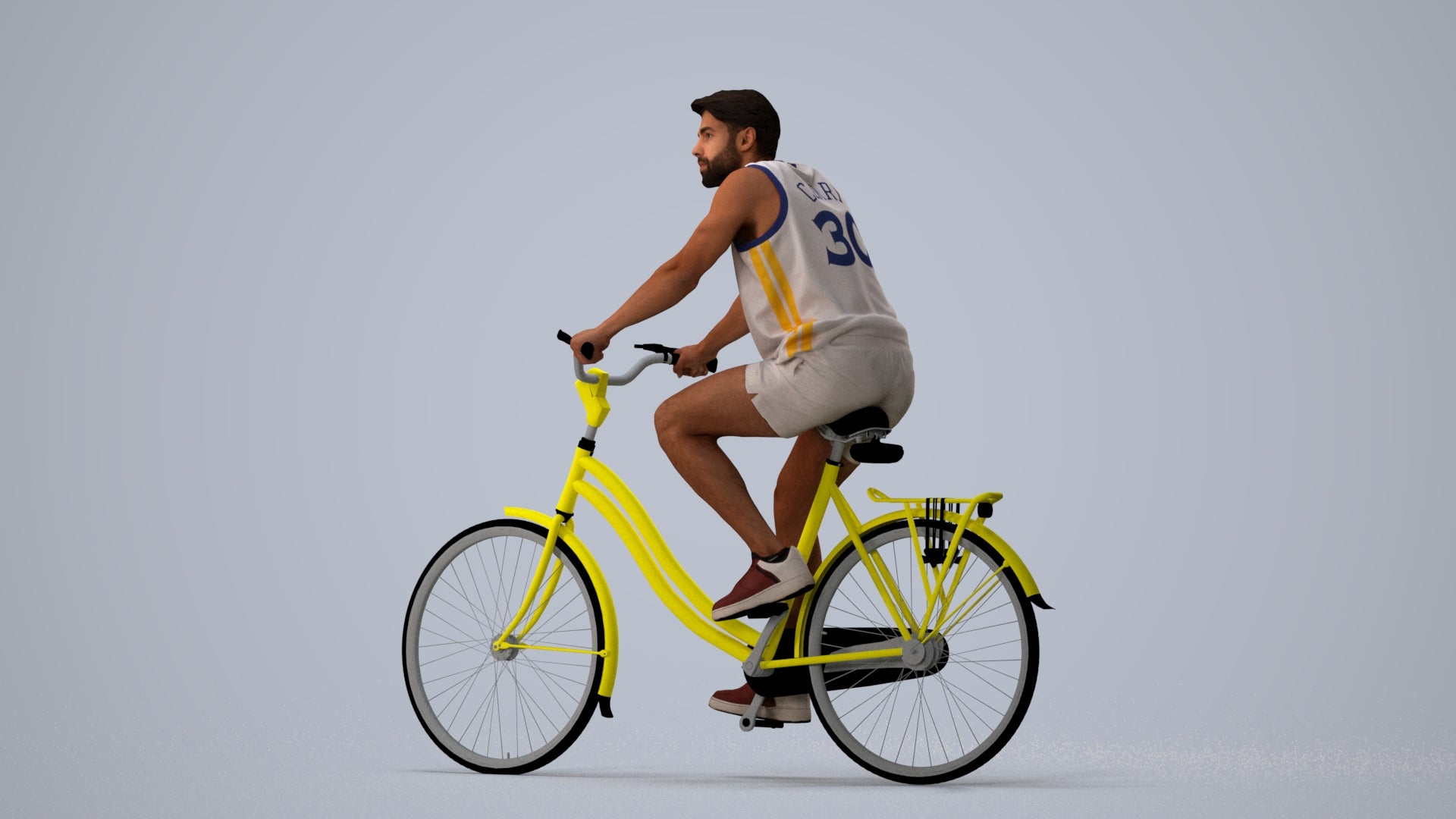 3D scanned man cycling, photorealistic archviz people for Enscape and SketchUp, three-quarter view render