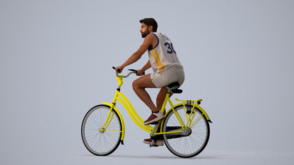 3D scanned man cycling, photorealistic archviz people for Enscape and SketchUp, three-quarter view render