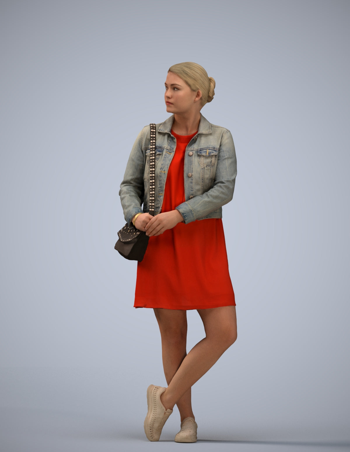 realistic 3D human woman casual standing, archviz people FBX OBJ for Blender