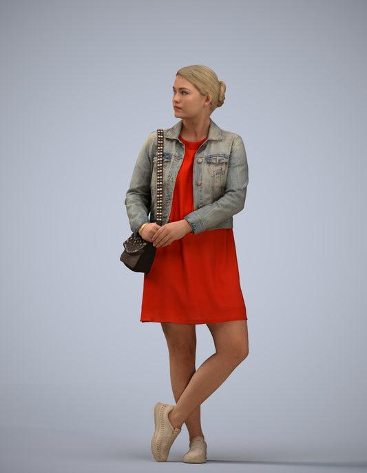 realistic 3D human woman casual standing, archviz people FBX OBJ for Blender