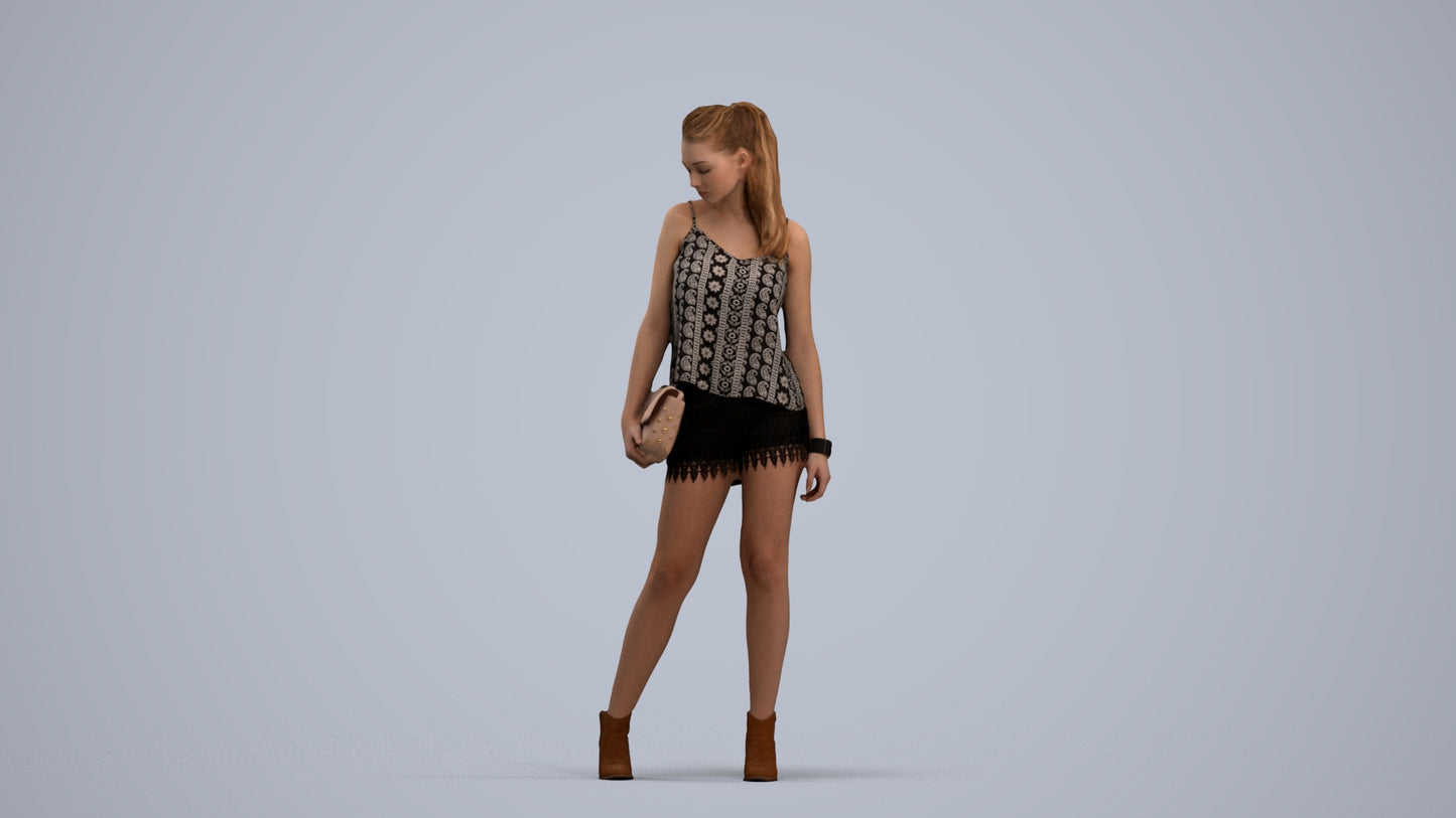 3D scanned girl standing casual, photorealistic archviz people for Enscape and SketchUp, standing pose render