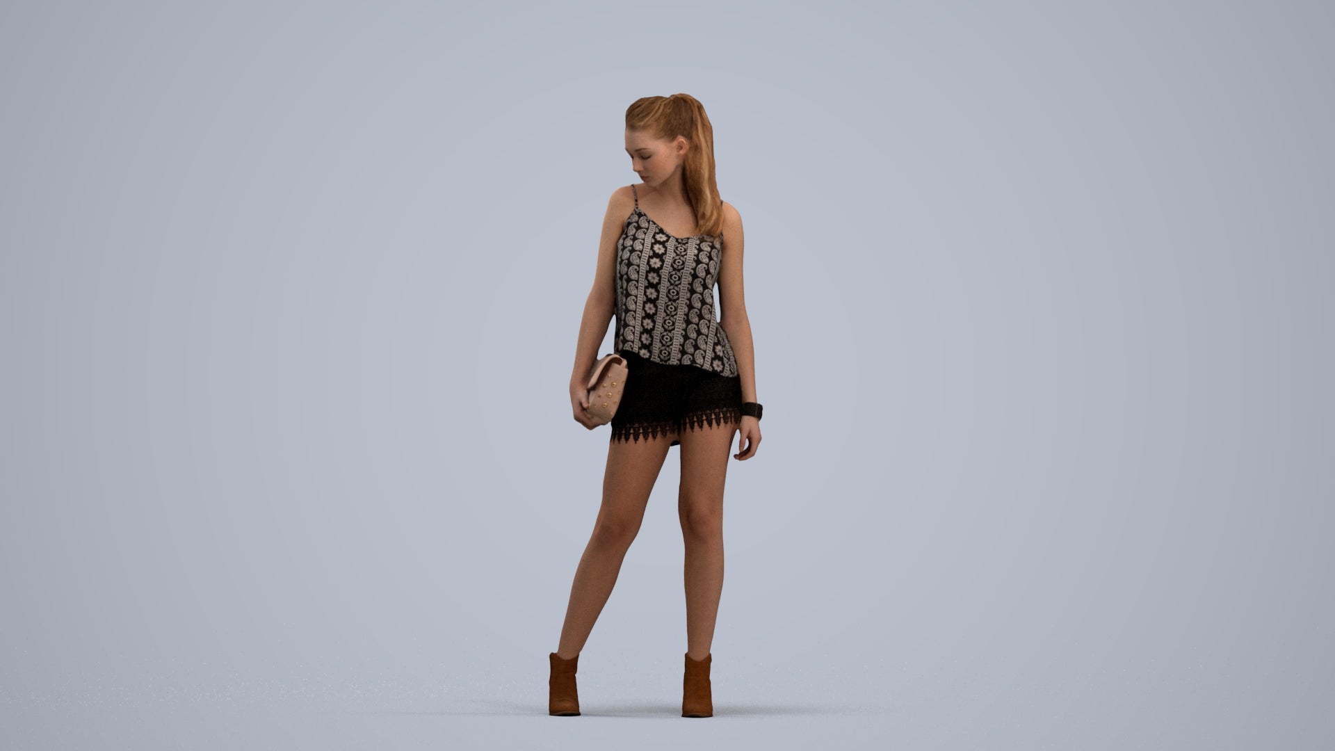 3D scanned girl standing casual, photorealistic archviz people for Enscape and SketchUp, standing pose render