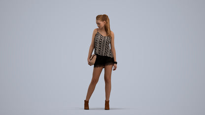3D scanned girl standing casual, photorealistic archviz people for Enscape and SketchUp, standing pose render