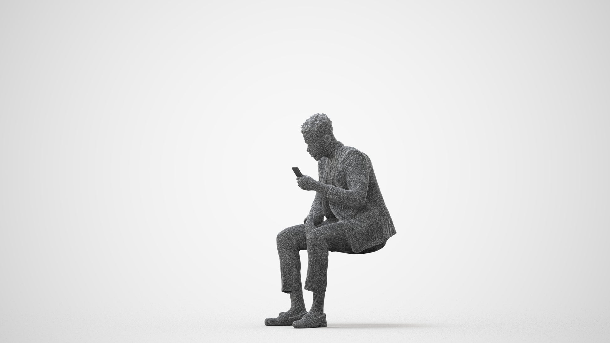realistic 3D man casual sitting, scanned archviz people for Blender and 3ds Max, square thumbnail
