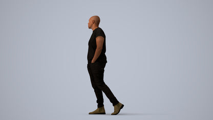 3D scanned man walking casual, photorealistic archviz people for Enscape and SketchUp, three-quarter view render