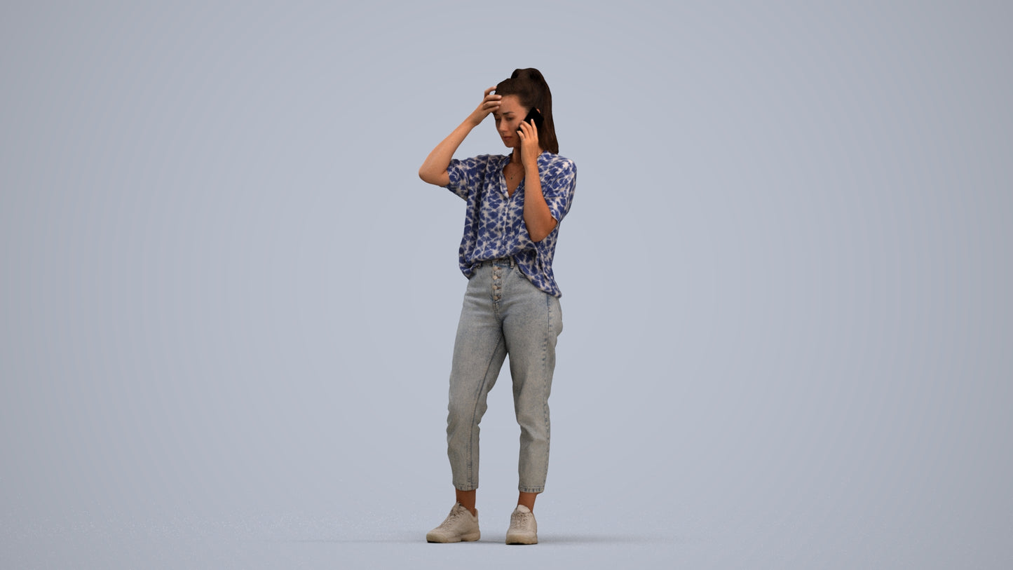 3D scanned woman standing casual, photorealistic archviz people for Enscape and SketchUp, standing pose render