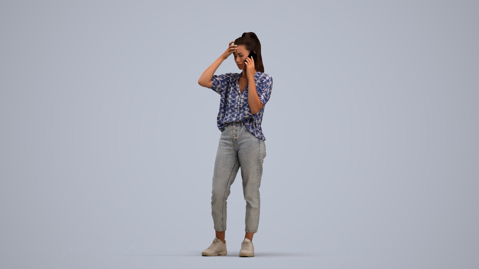 3D scanned woman standing casual, photorealistic archviz people for Enscape and SketchUp, standing pose render