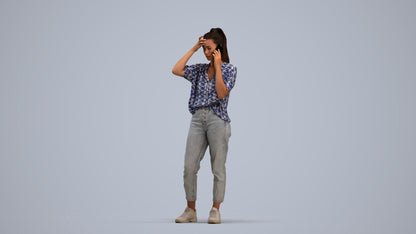 3D scanned woman standing casual, photorealistic archviz people for Enscape and SketchUp, standing pose render