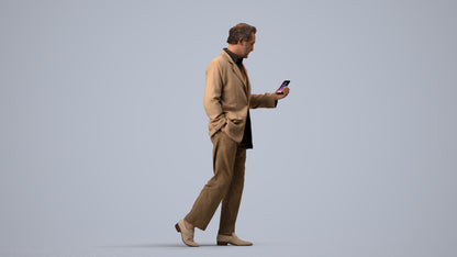 realistic 3D human man business walking, archviz people FBX OBJ for Blender, side view render