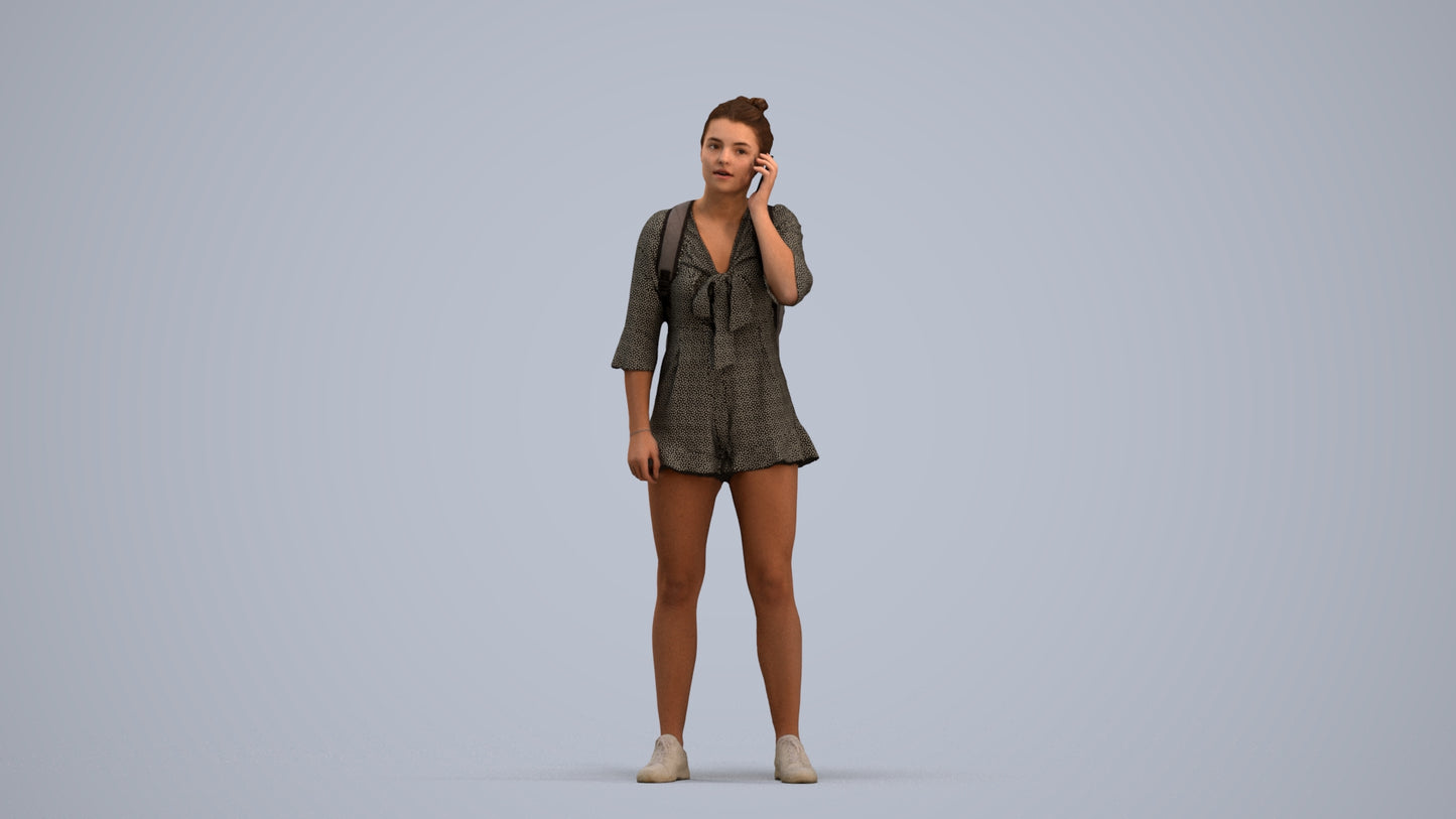 3D scanned girl kids casual, photorealistic archviz people for Enscape and SketchUp, standing pose render