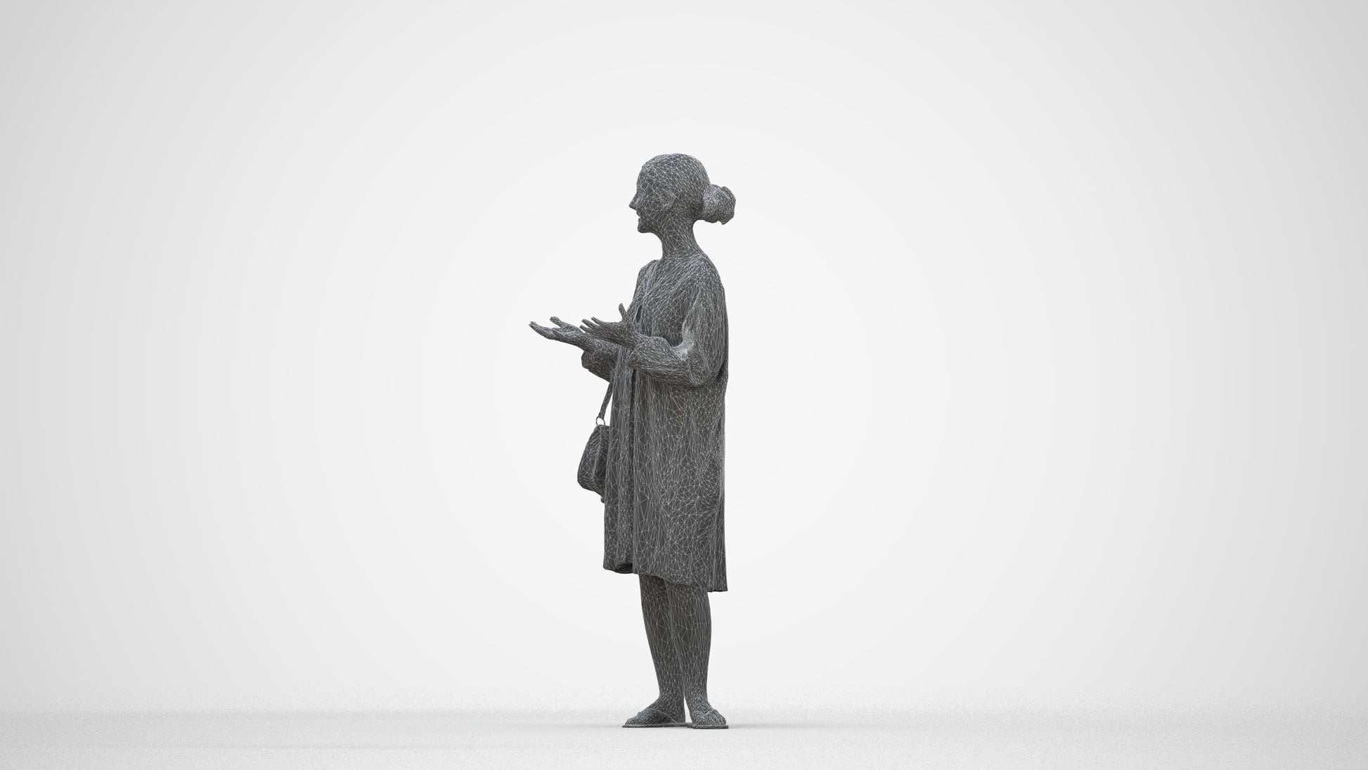 realistic 3D human girl casual kids, archviz people FBX OBJ for Blender, wireframe back view