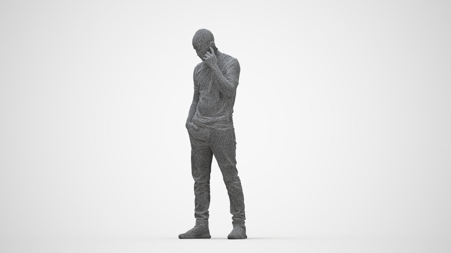 realistic 3D people man casual standing, render-ready for V-Ray and Corona, FBX OBJ, wireframe back view