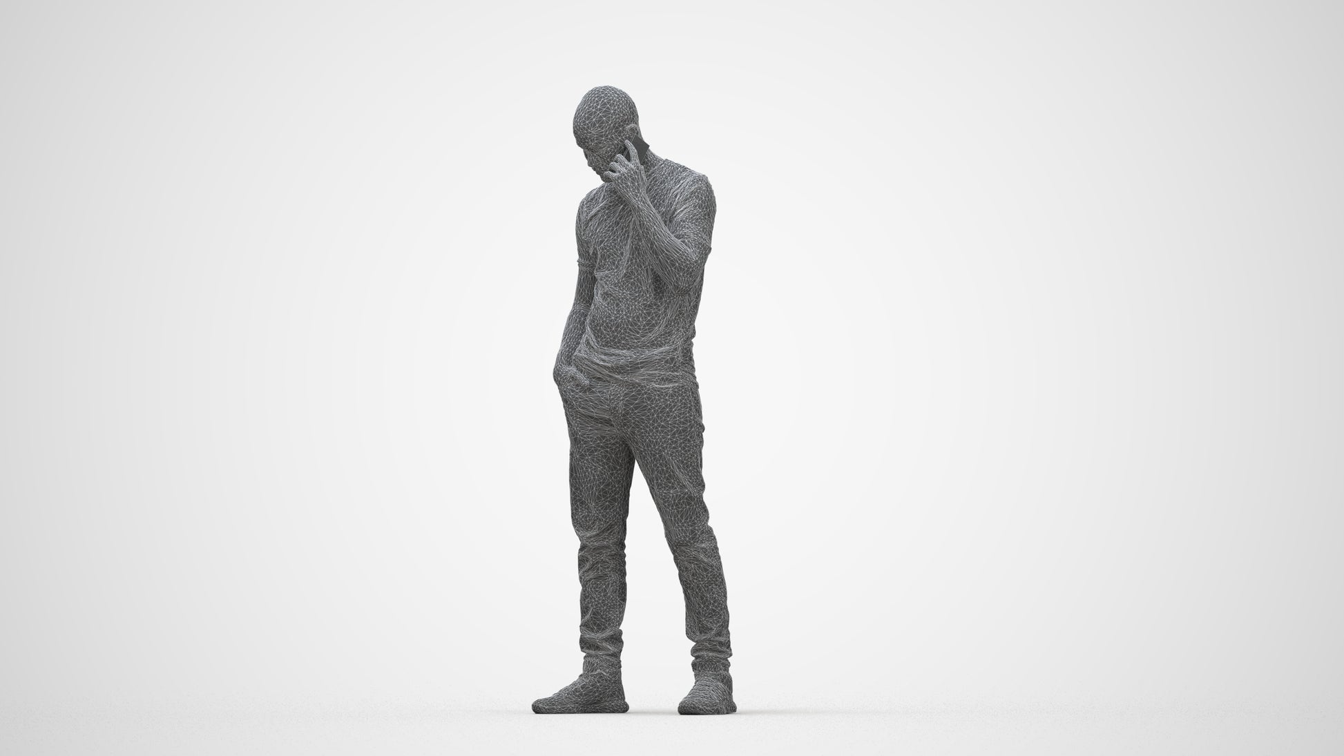 realistic 3D people man casual standing, render-ready for V-Ray and Corona, FBX OBJ, wireframe back view