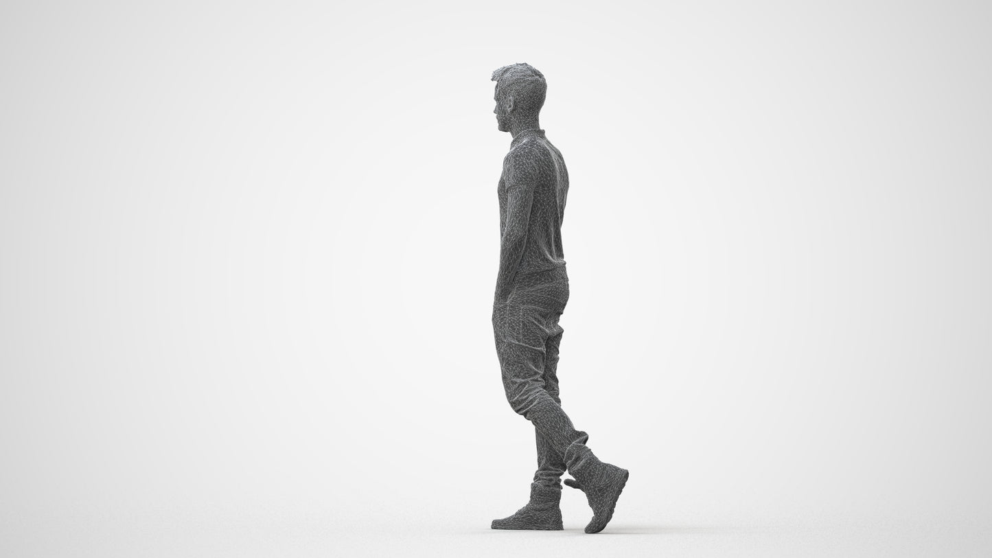 3D people model man casual walking, scanned human for 3ds Max rendering, square thumbnail