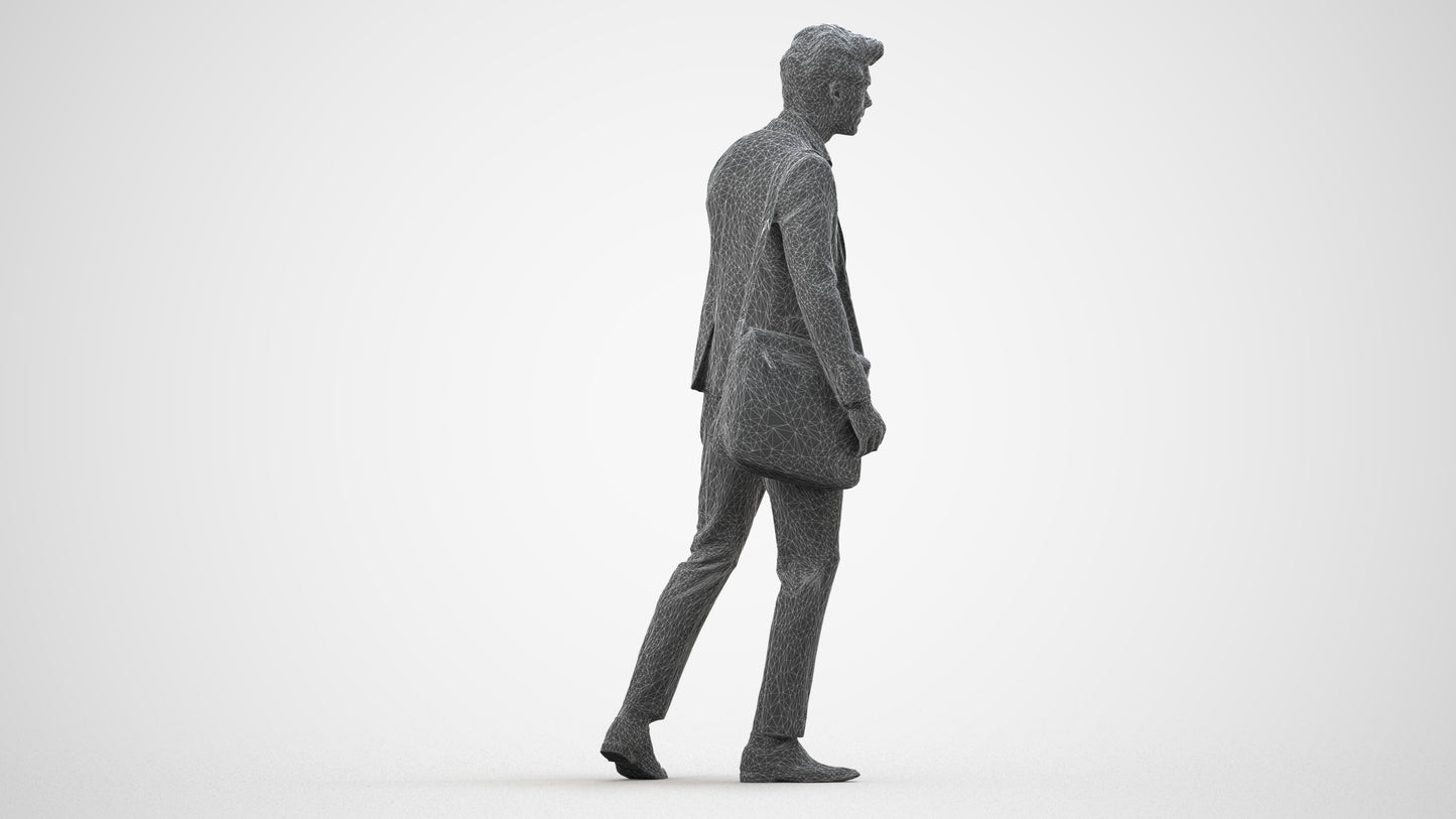 scanned 3D man business, photogrammetry people for Enscape and V-Ray, wireframe side view