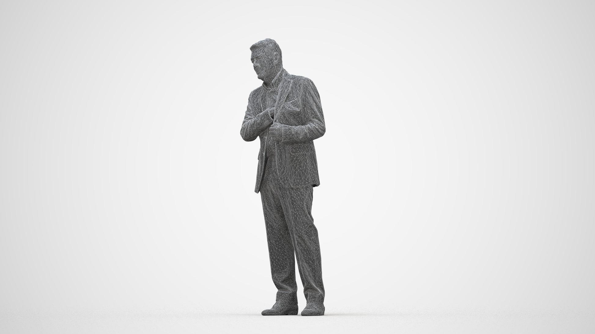 3D people model senior man business, scanned human for 3ds Max rendering, wireframe back view