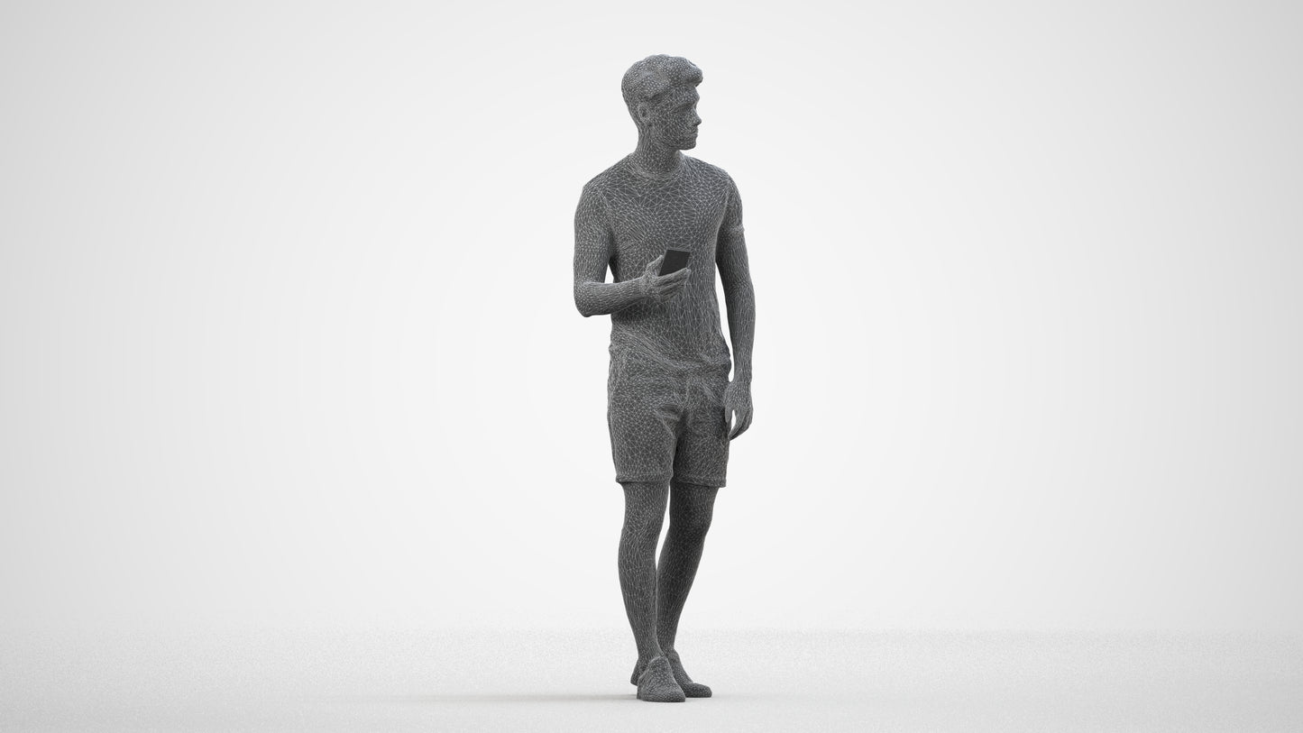 realistic 3D human man casual standing, archviz people FBX OBJ for Blender, wireframe side view