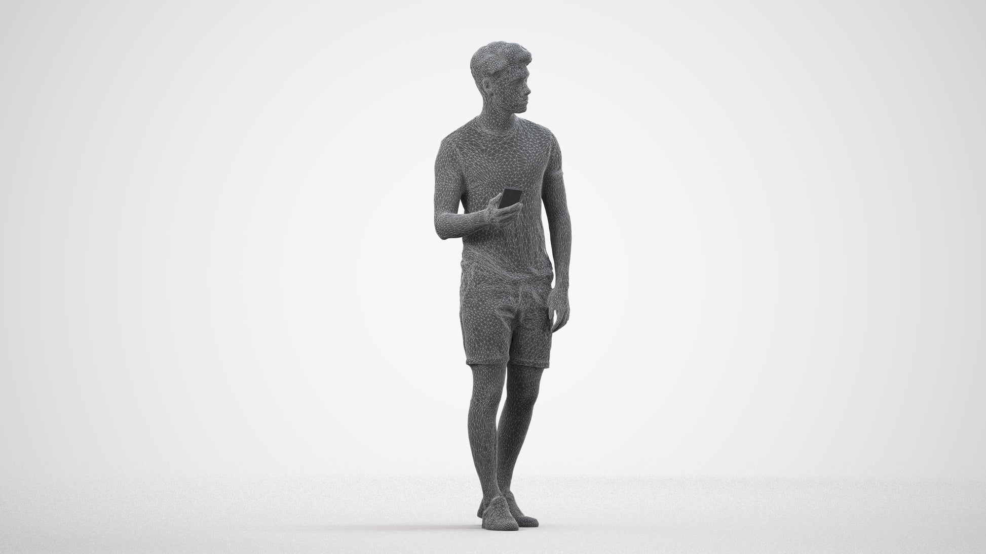 realistic 3D human man casual standing, archviz people FBX OBJ for Blender, wireframe side view