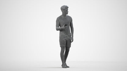 realistic 3D human man casual standing, archviz people FBX OBJ for Blender, wireframe side view