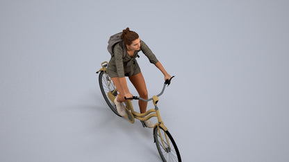 photogrammetry 3D girl casual cycling, realistic human model archviz FBX, back view render
