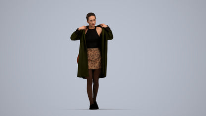 3D human model woman casual walking, photogrammetry scanned person for archviz, top-down view render