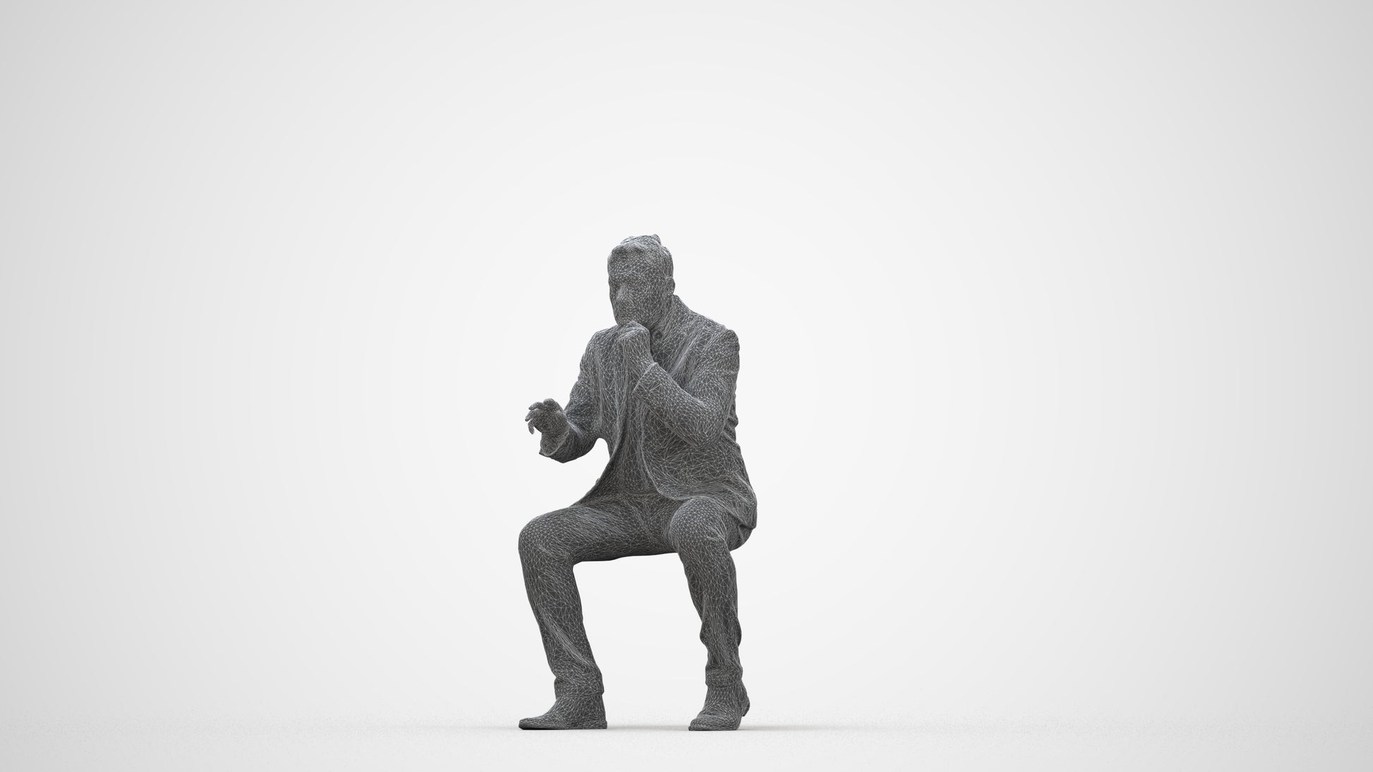 3D people model man business, scanned human for 3ds Max rendering, wireframe back view