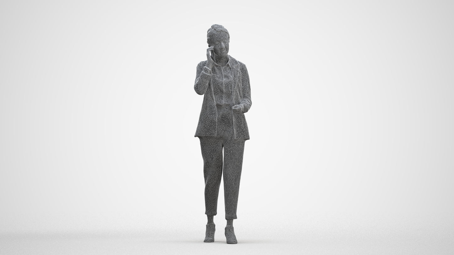 3D human model woman business, photogrammetry scanned person for archviz, three-quarter front view render