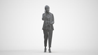 3D human model woman business, photogrammetry scanned person for archviz, three-quarter front view render