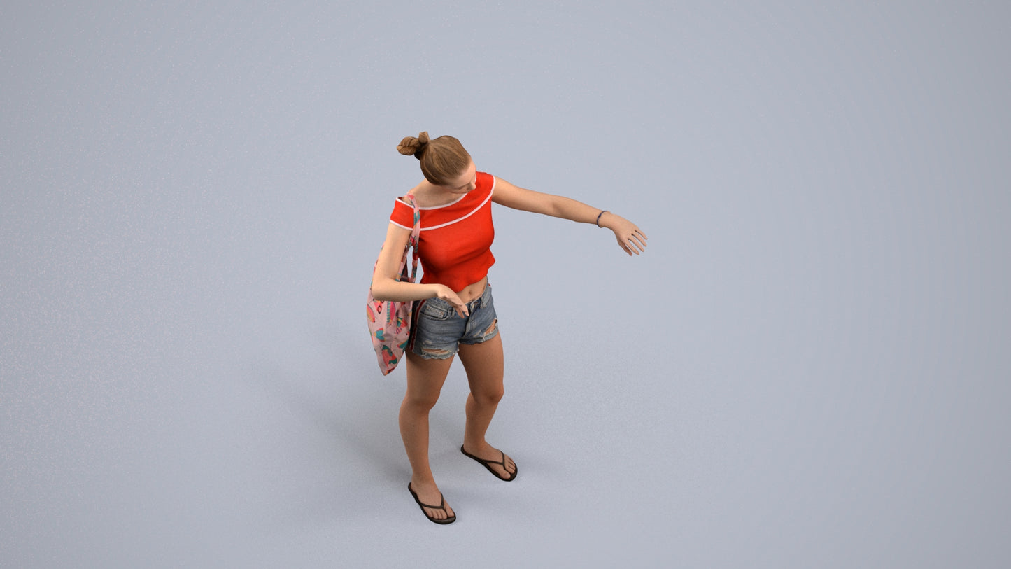 3D scanned girl standing casual, photorealistic archviz people for Enscape and SketchUp, back view render