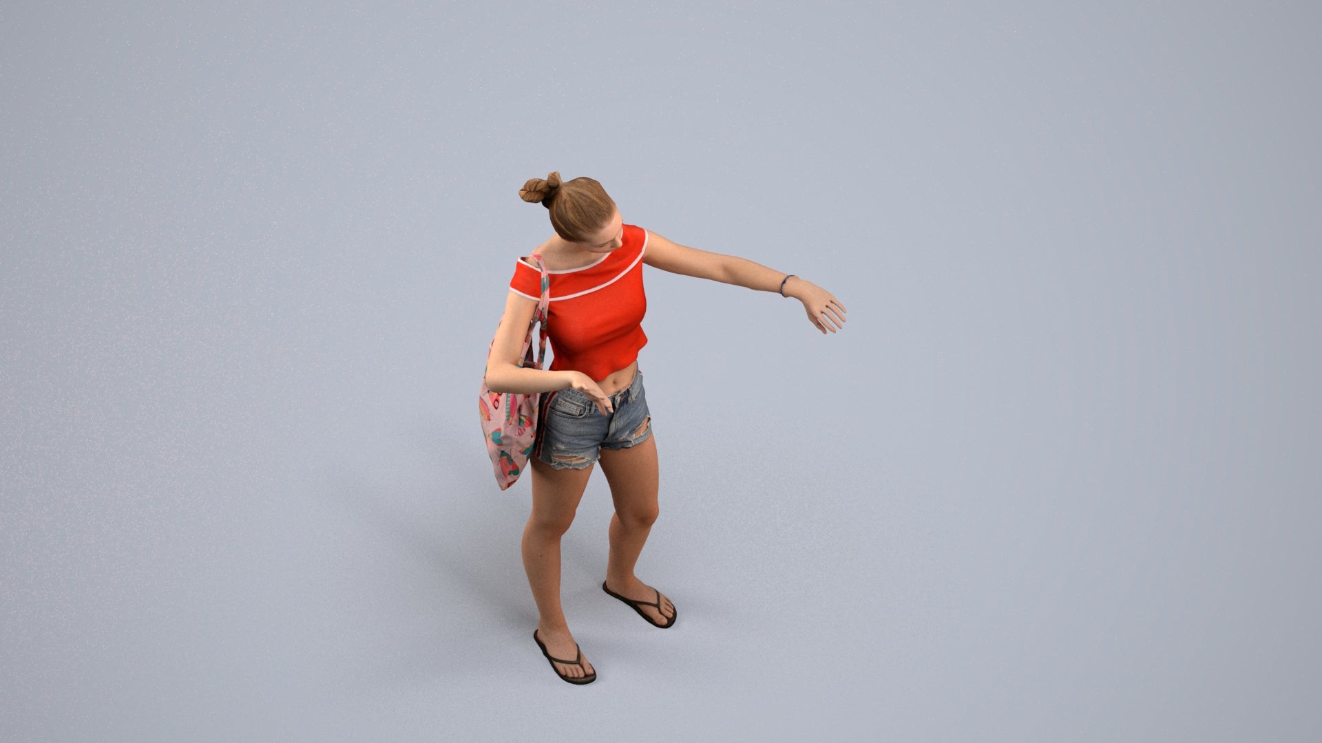 3D scanned girl standing casual, photorealistic archviz people for Enscape and SketchUp, back view render