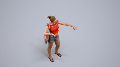 3D scanned girl standing casual, photorealistic archviz people for Enscape and SketchUp, back view render
