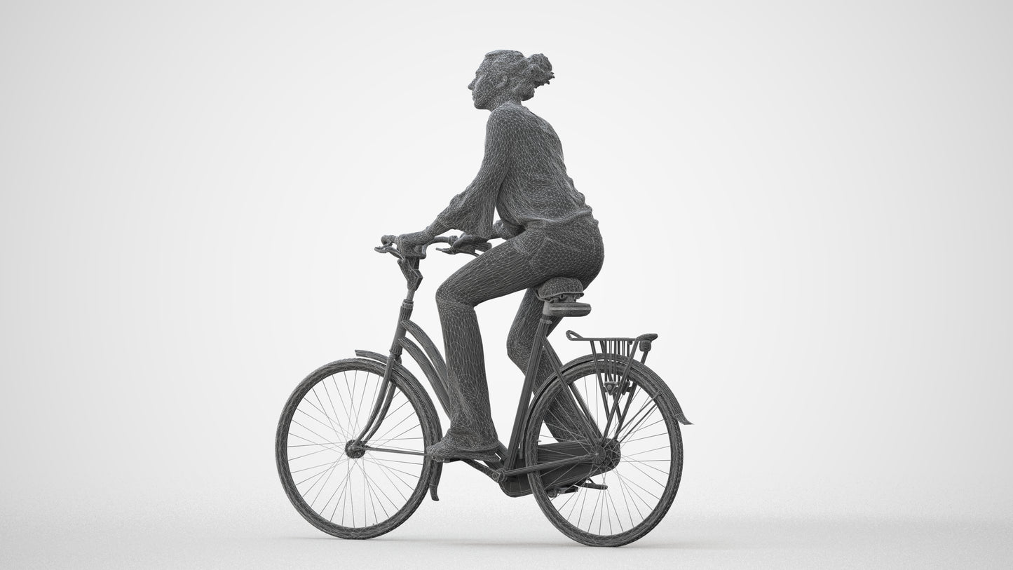 realistic 3D human woman casual cycling, archviz people FBX OBJ for Blender, square thumbnail