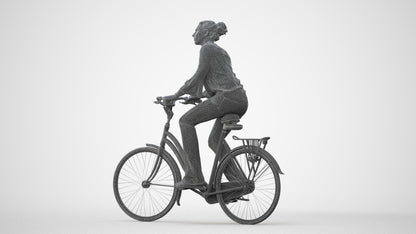 realistic 3D human woman casual cycling, archviz people FBX OBJ for Blender, square thumbnail
