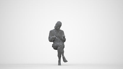 realistic 3D woman casual sitting, scanned archviz people for Blender and 3ds Max, wireframe back view