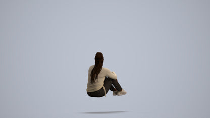 photogrammetry 3D woman casual sitting, realistic human model archviz FBX, front view render