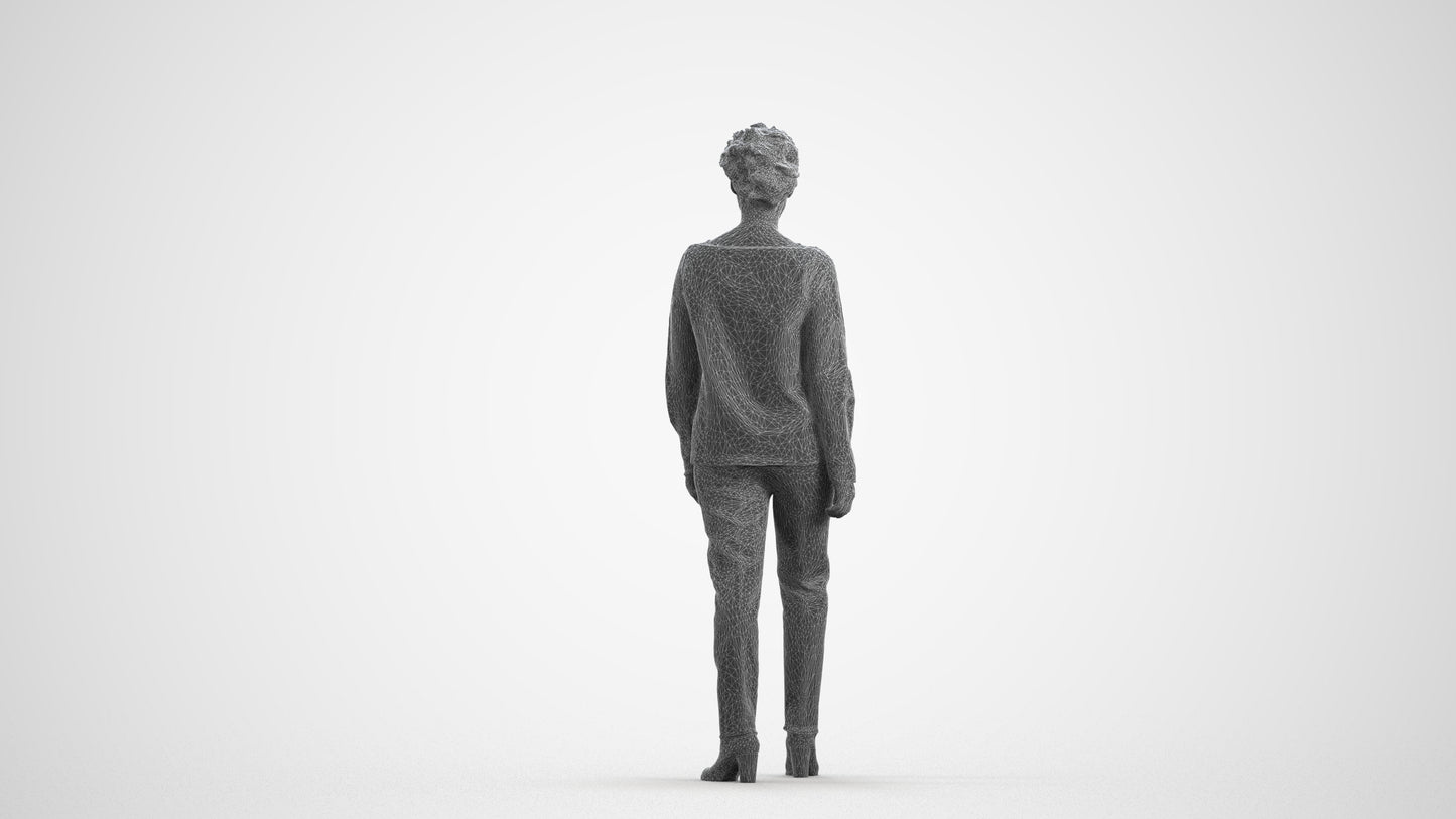realistic 3D human woman casual walking, archviz people FBX OBJ for Blender, wireframe front view
