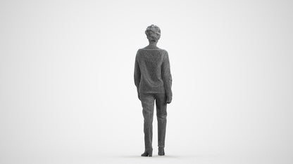 realistic 3D human woman casual walking, archviz people FBX OBJ for Blender, wireframe front view