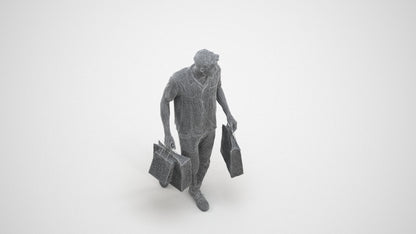 3D human model man casual shopping, photogrammetry scanned person for archviz, wireframe three-quarter view