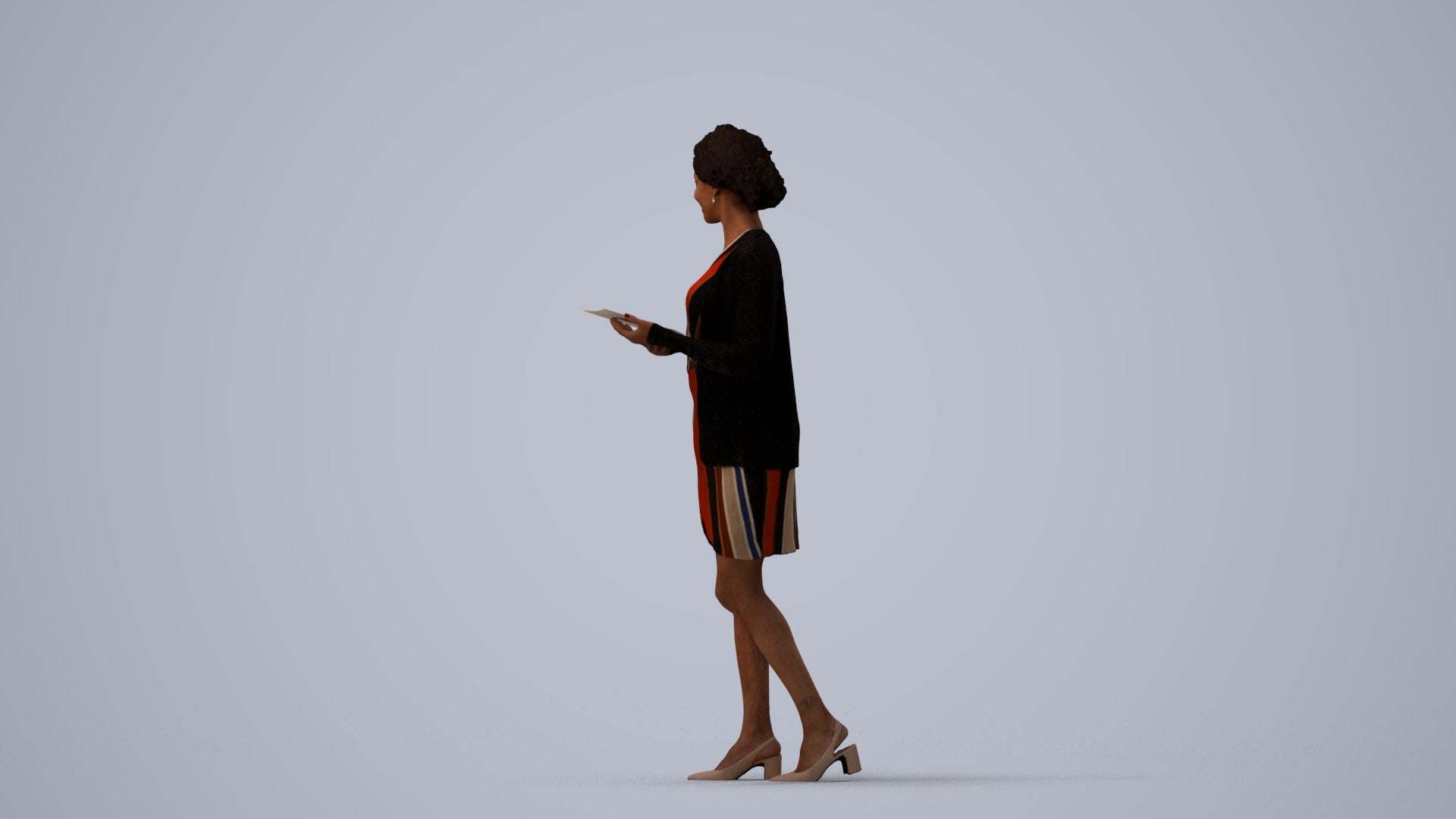 realistic 3D people woman business standing, render-ready for V-Ray and Corona, FBX OBJ, three-quarter view render
