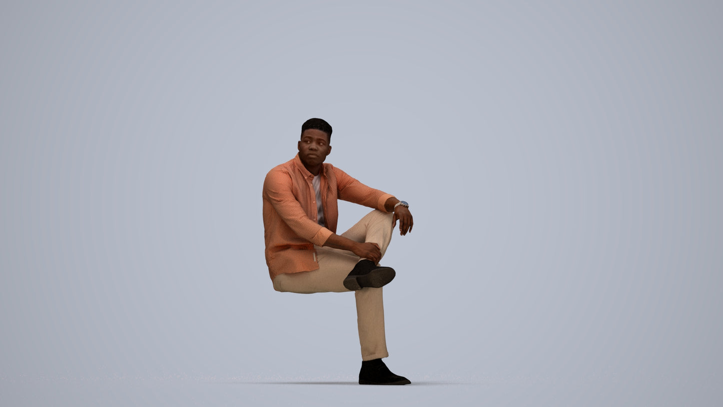 scanned 3D man casual sitting, photogrammetry people for Enscape and V-Ray, top-down view render