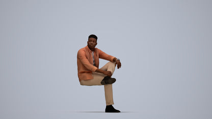 scanned 3D man casual sitting, photogrammetry people for Enscape and V-Ray, top-down view render